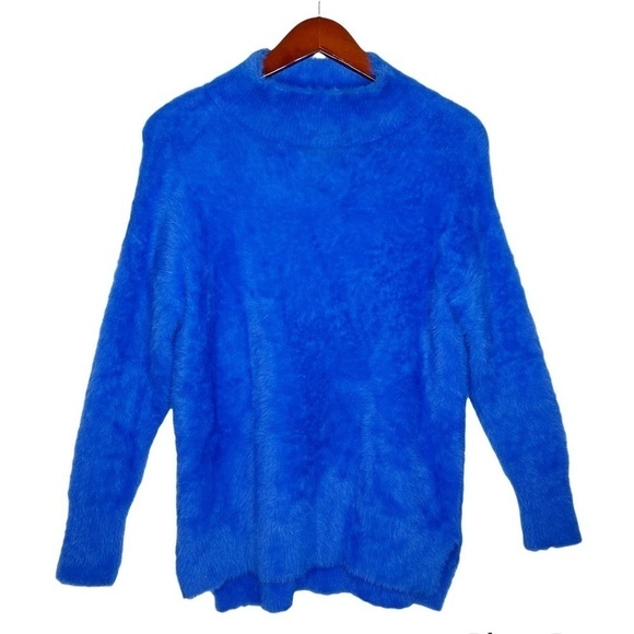 FOR THE REPUBLIC COBALT Blue Fuzzy Mock Neck Sweater Size Small - Picture 2 of 14